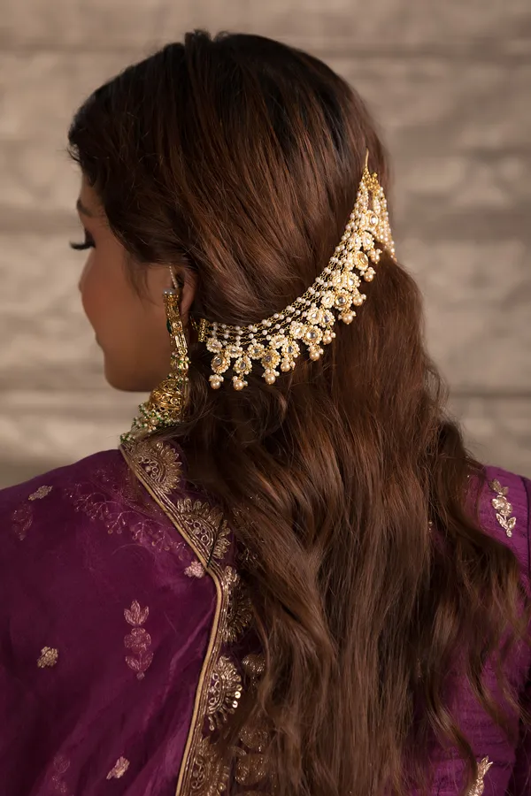 Gold & White Biya Kundan Kaan Saharas