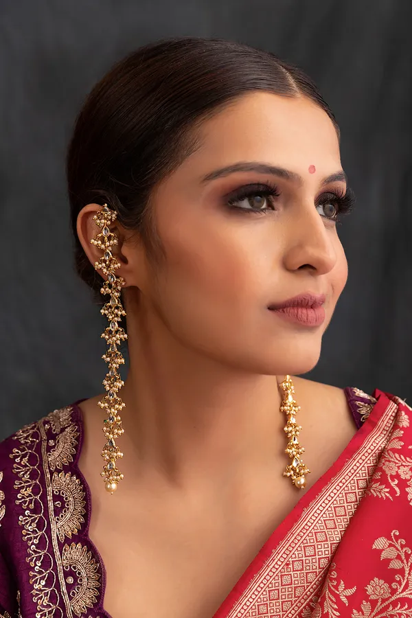 Gold & White Biya Kundan Earrings