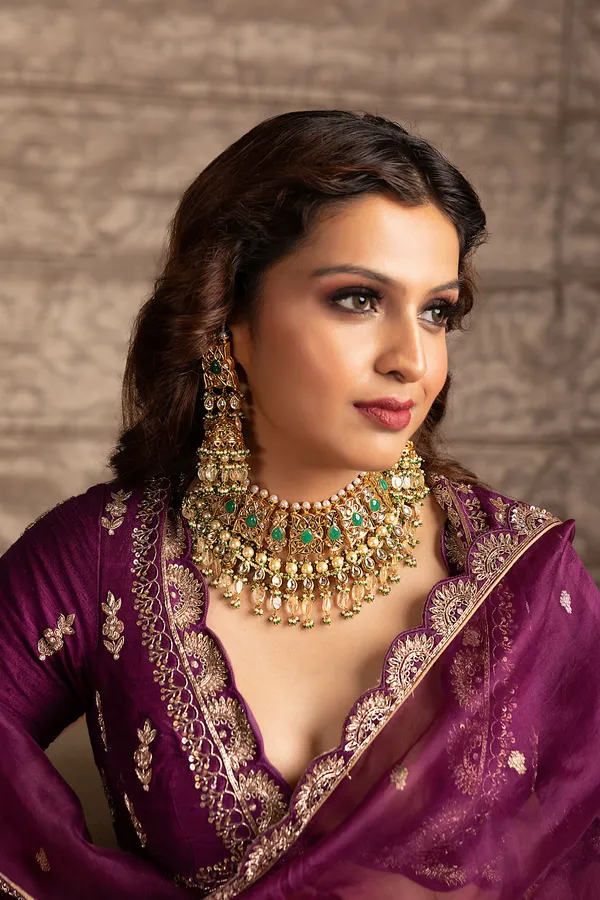 White Kundan Emerald Yellow Drops Choker