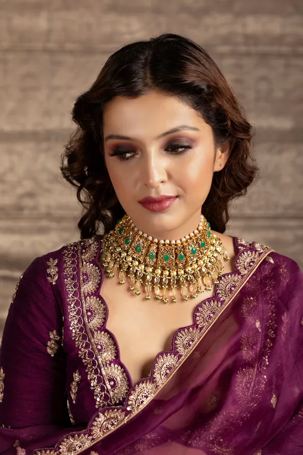 White Kundan Emerald Yellow Drops Choker