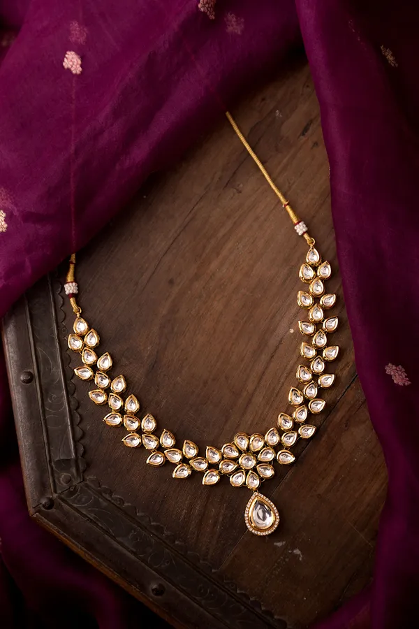 All White Kundan Drop Necklace