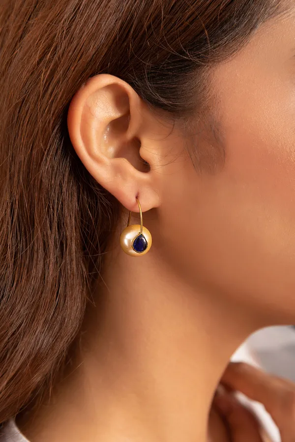 Blue Drop White Kundan Pearl Earrings