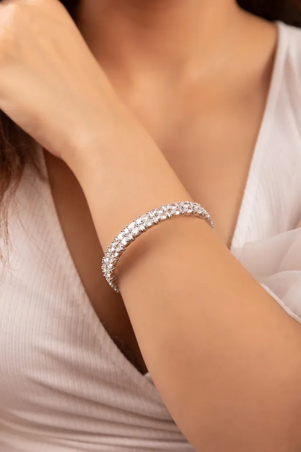 Silver Tone Zircon Bangle