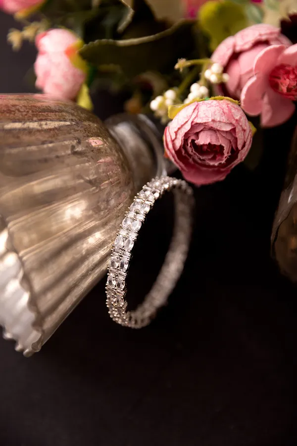 Silver Tone Zircon Bangle