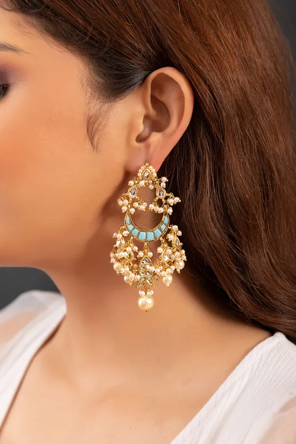 Feroza Chand Biya Fish With Pearls Earrings