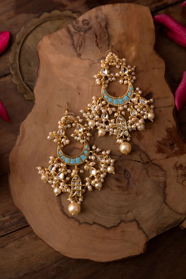 Feroza Chand Biya Fish With Pearls Earrings