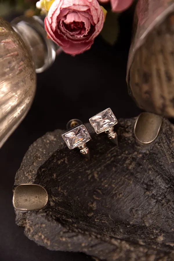 Silver & white Shine Stud Earrings