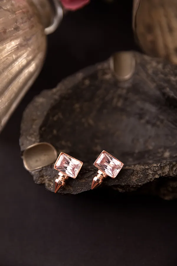 Rose Gold & white Shine Stud Earrings