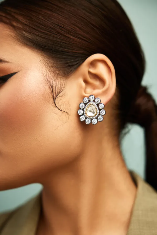 White & Gold Zirconia Studs Earrings