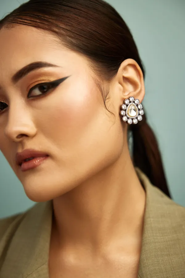 White & Gold Zirconia Studs Earrings