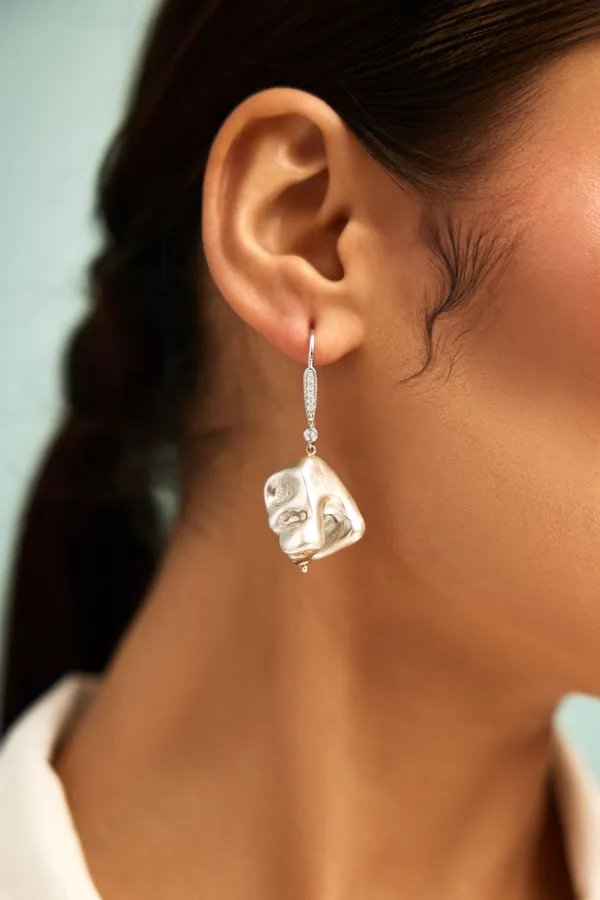 White Baroque Pearl Earrings