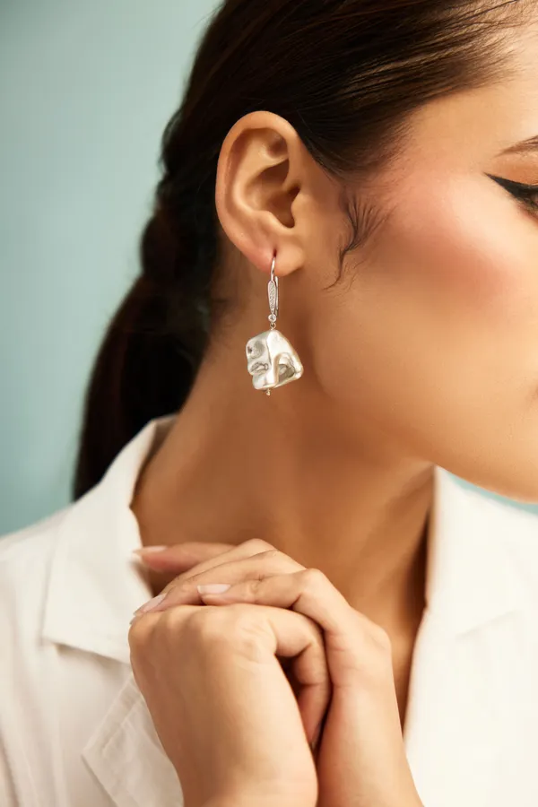 White Baroque Pearl Earrings