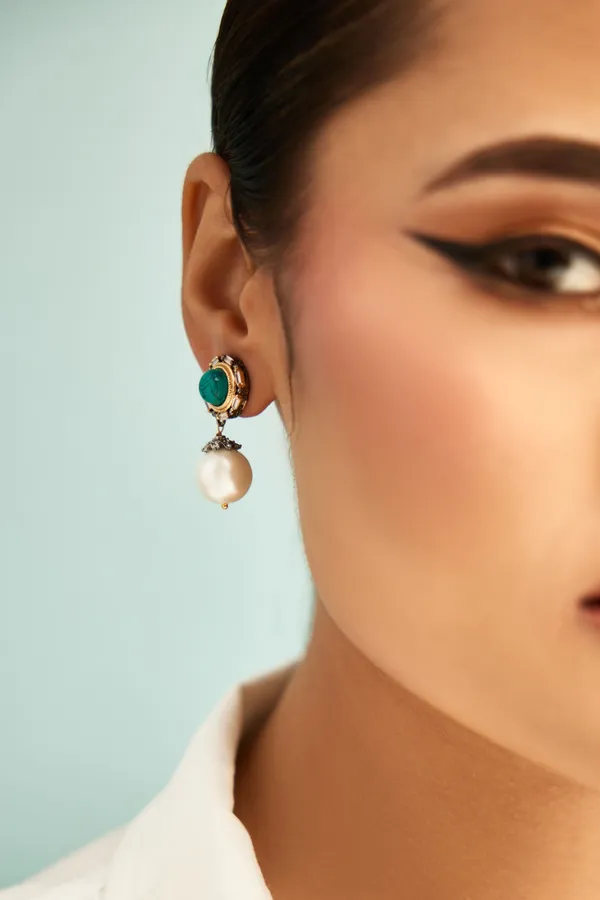 Turquoise Center Pearl Drop Earrings