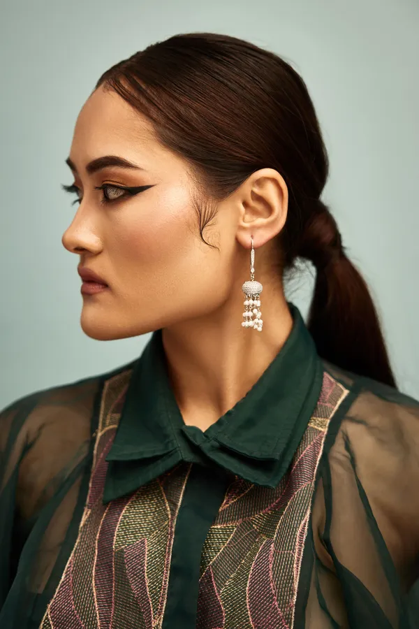 Silver Zirconia Earrings With Pearl Drops