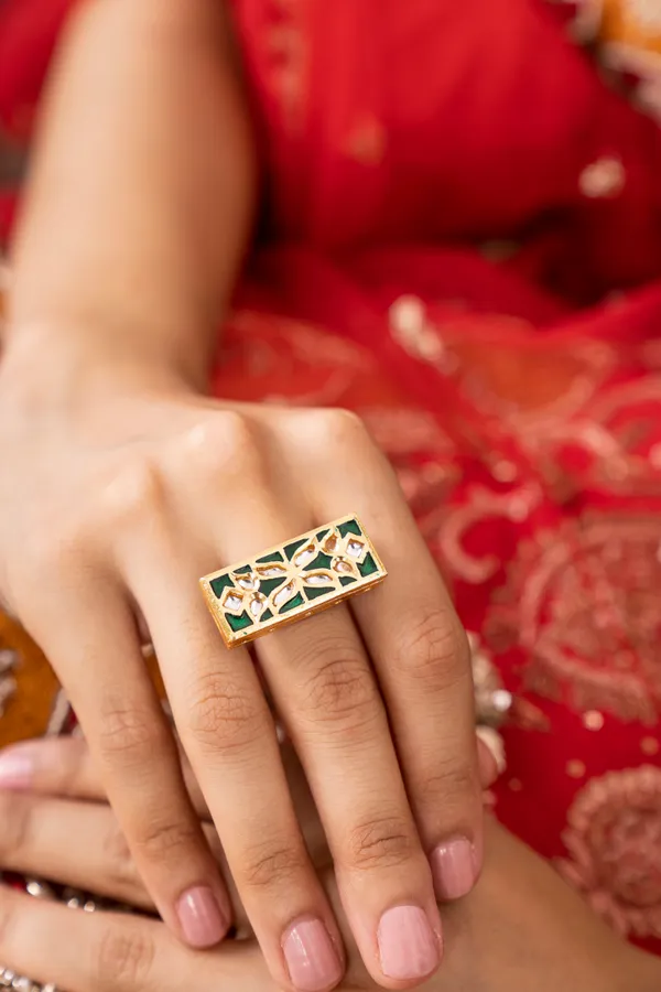 Gold & Green Kundan Ring