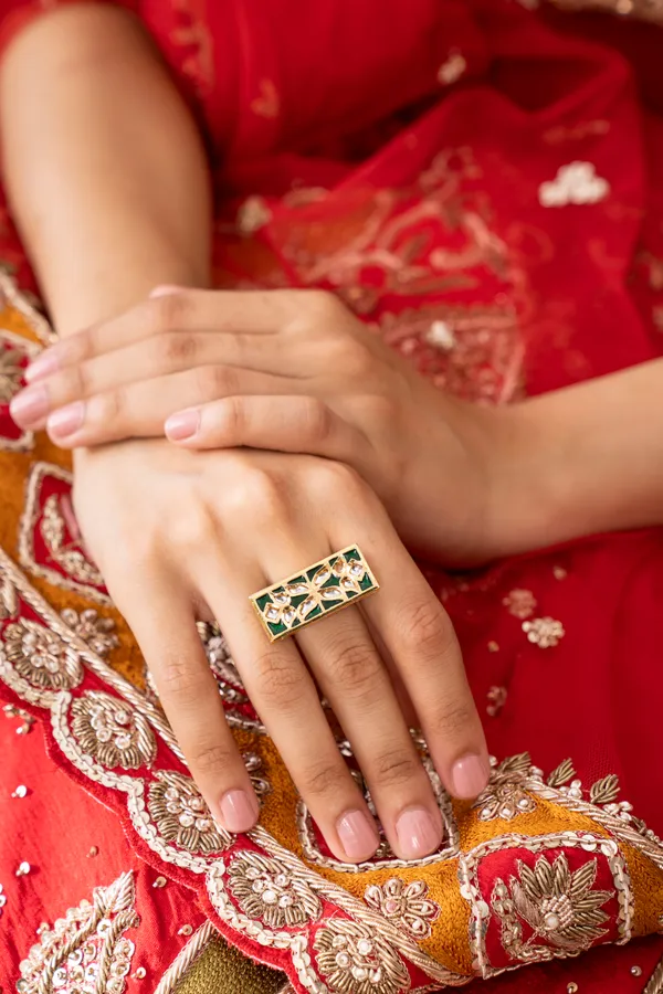 Gold & Green Kundan Ring