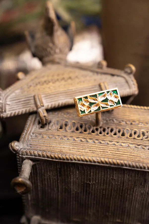 Gold & Green Kundan Ring
