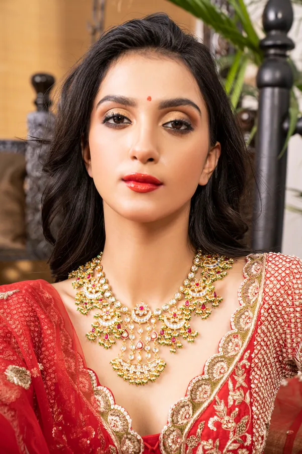 Statement Red Kundan Gold Chand Necklace