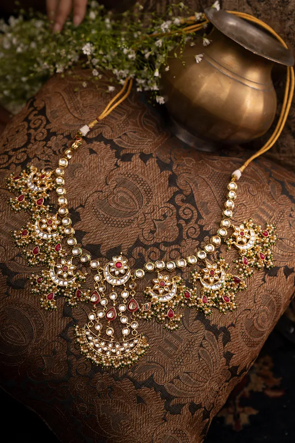 Statement Red Kundan Gold Chand Necklace