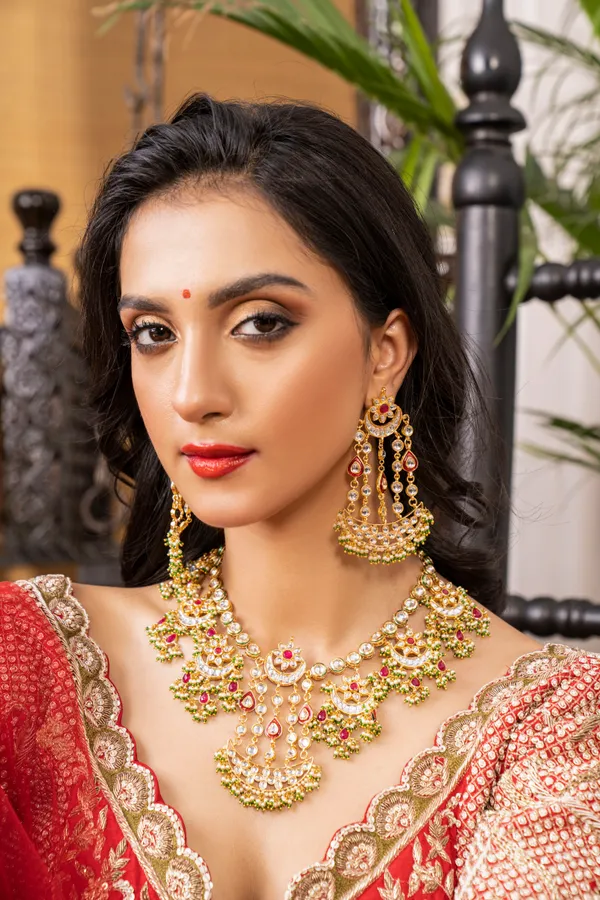 Statement Red Kundan Gold Chand Earrings