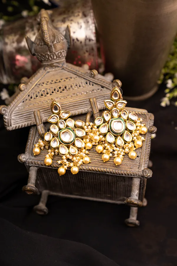 Gold & Green Kundan Earrings