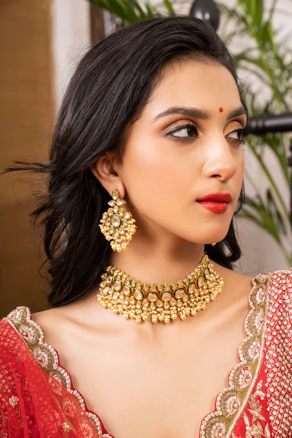 Gold & Green Kundan Earrings