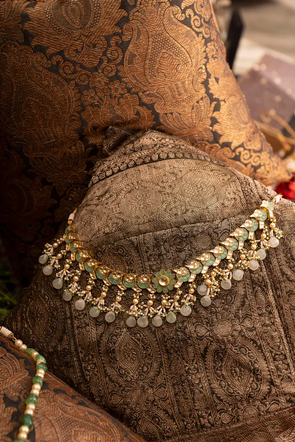 Mint Green Kundan Flower Chand Necklace