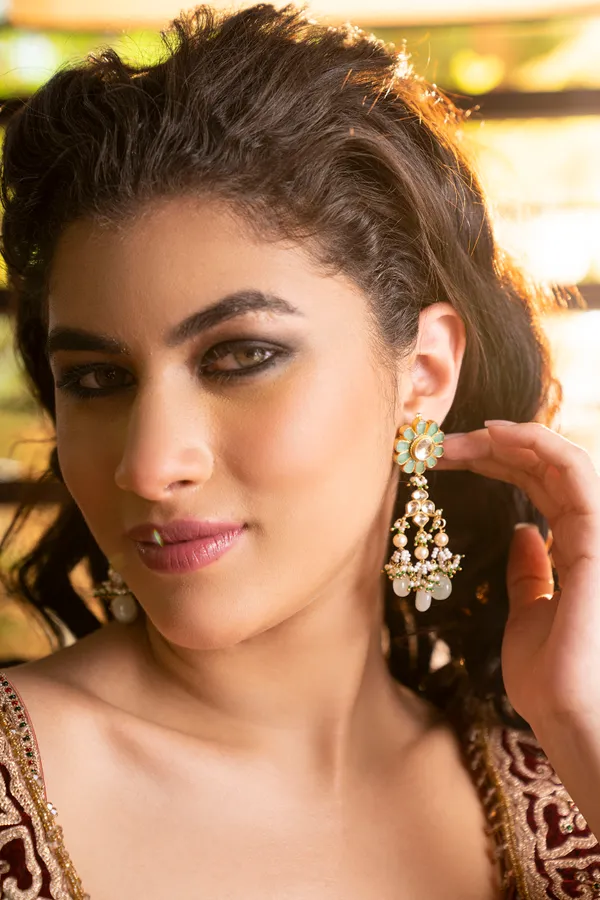 Mint Green Kundan Flower Earrings