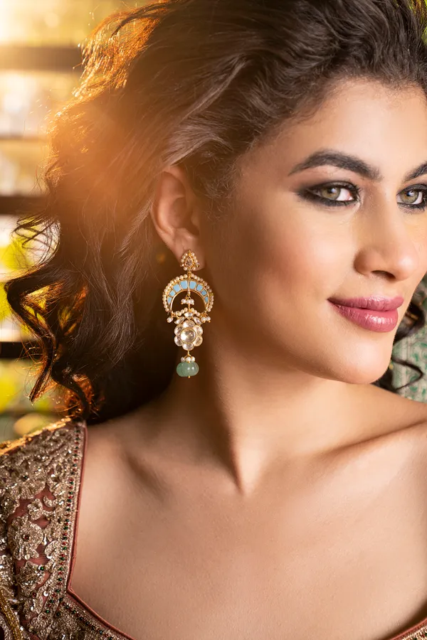 Gold & Feroza Chand Pearls Earrings