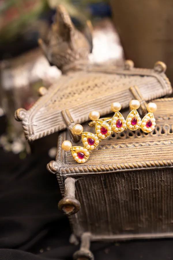 Pink & Green Kundan Gold Kada With Pearls Set