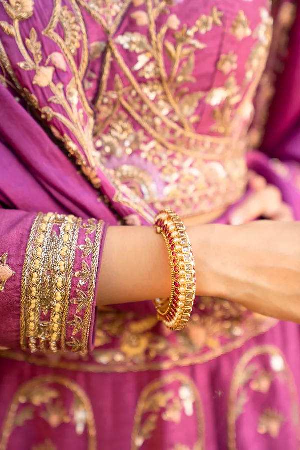 Pink Kundan Gold & White Pearls Kada