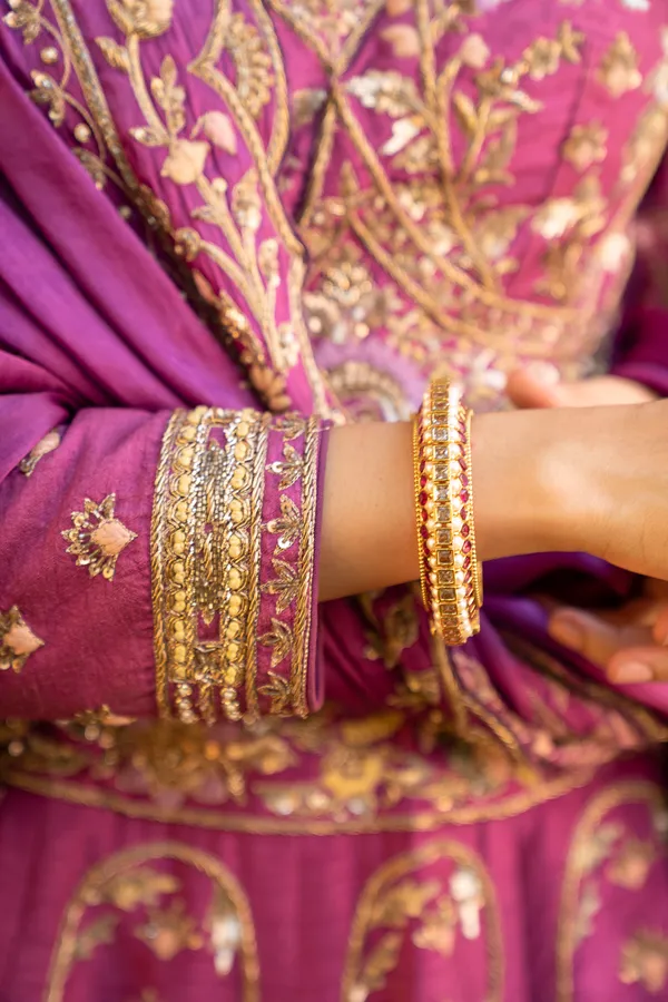 Pink Kundan Gold & White Pearls Kada