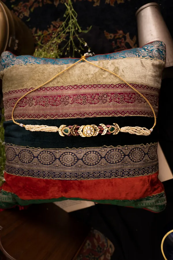 Gold Green Kundan With Tourmaline Drops Choker Necklace