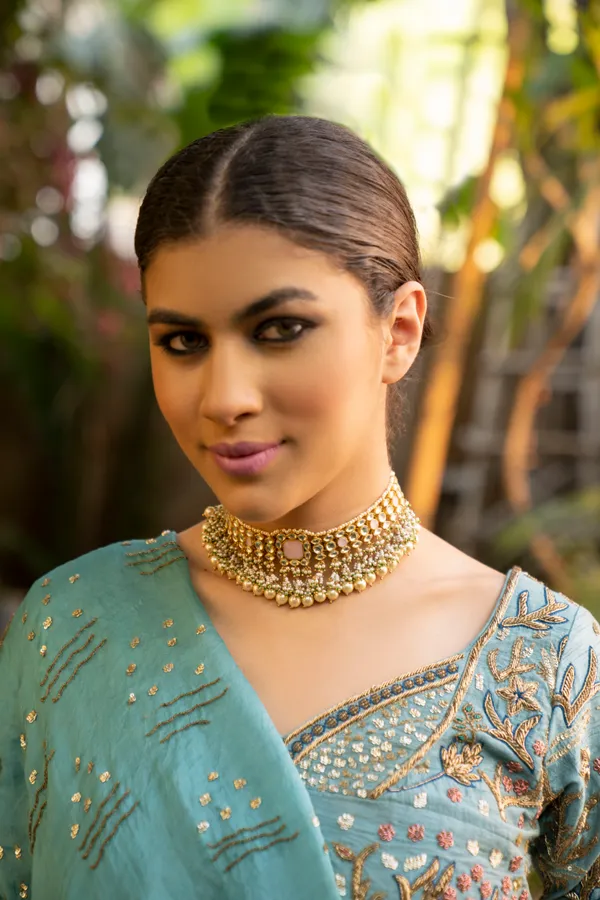Pink Rose Quartz Kundan Choker Necklace With Pearl Drops