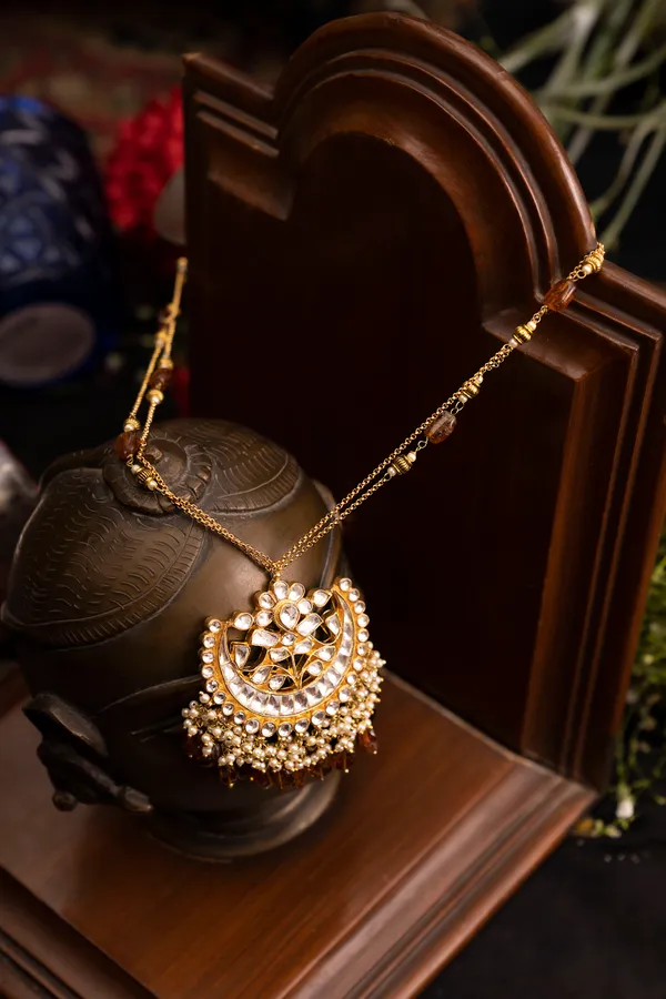 Gold & White Pendant Necklace With Red Drops