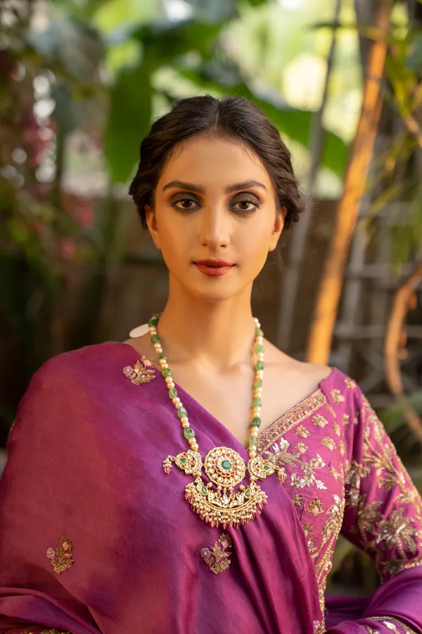 Red & Green Kundan Tourmaline Drops Pendant Necklace