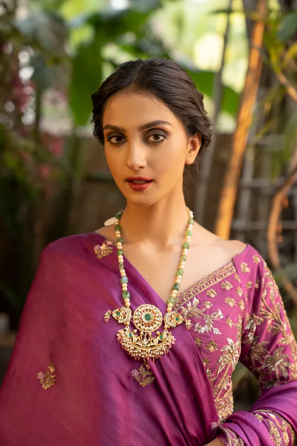 Red & Green Kundan Tourmaline Drops Pendant Necklace