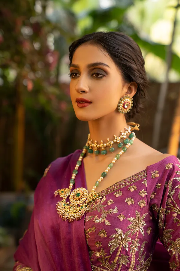 Red & Green Kundan Tourmaline Drops Pendant Necklace