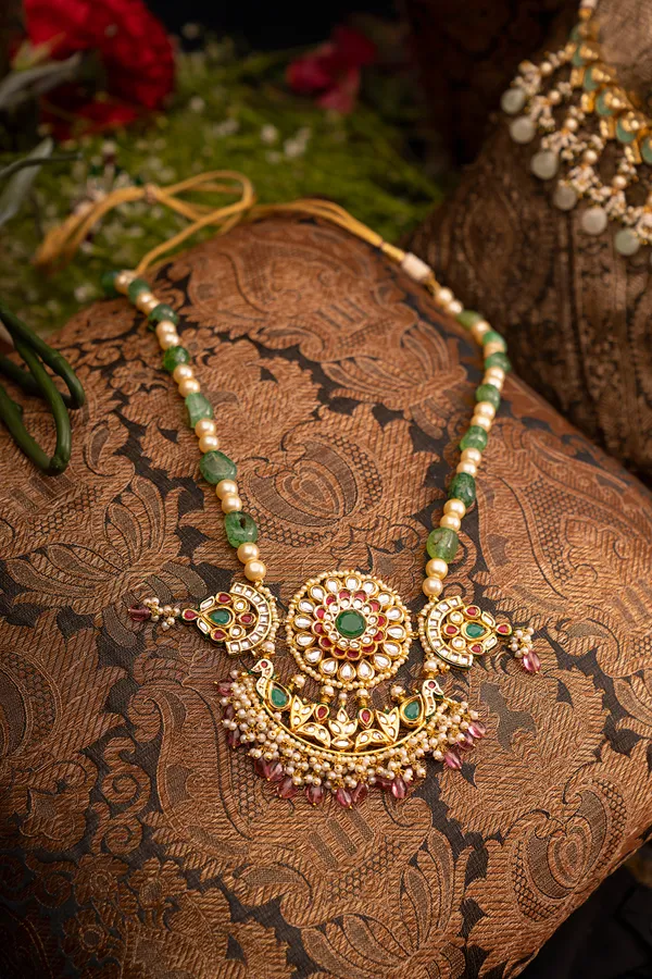 Red & Green Kundan Tourmaline Drops Pendant Necklace