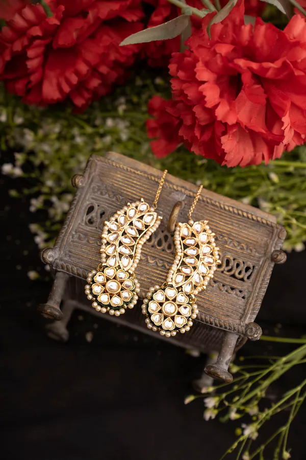 Gold & White Green Meenakari Pearls Earcuffs