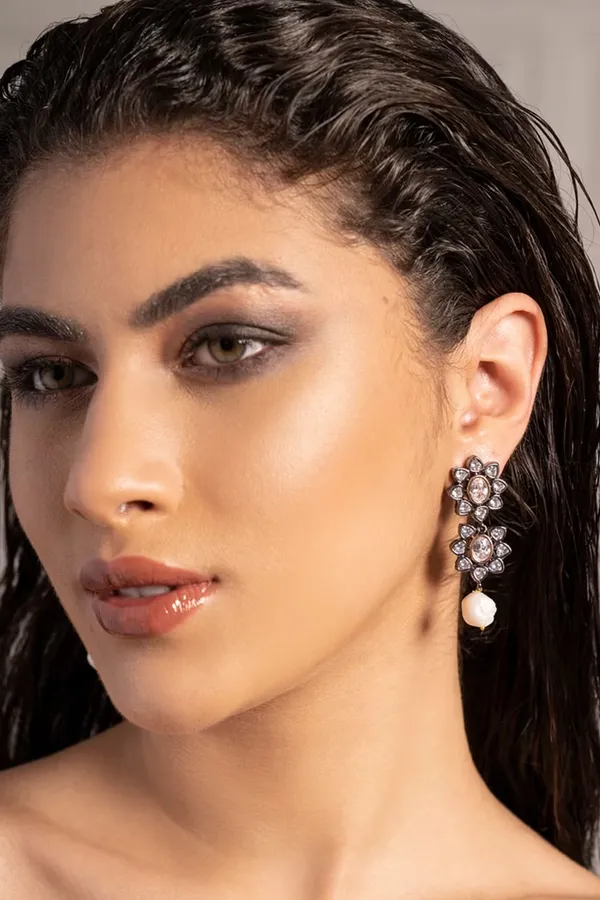 Gold & White Flower Zirconia Earrings