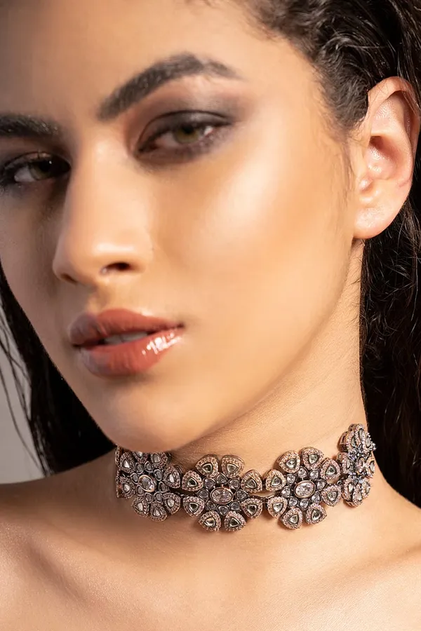 Loaded Gold & White Flower Zirconia Necklace