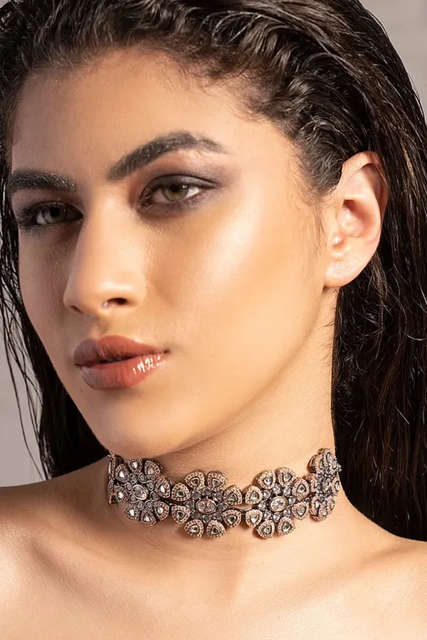 Loaded Gold & White Flower Zirconia Necklace