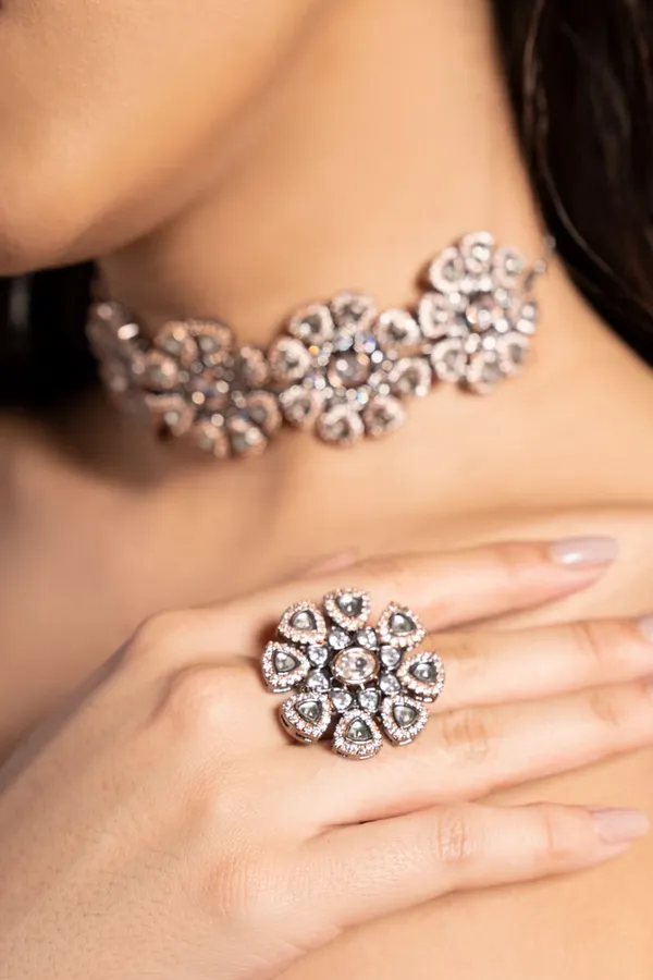 Triangle Zirconia Flower Ring