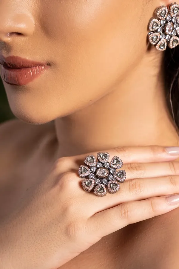 Triangle Zirconia Flower Ring