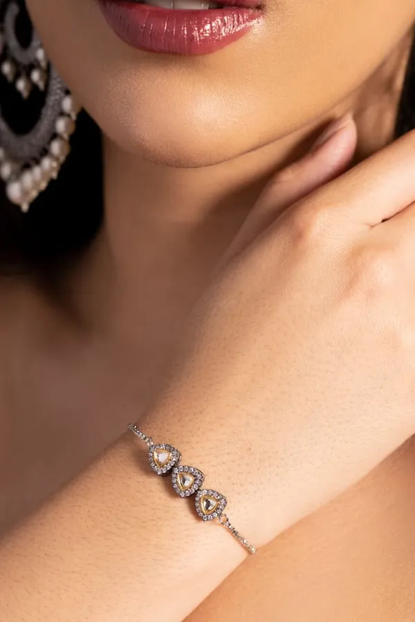 Gold & White Zirconia Three Triangle Bracelet