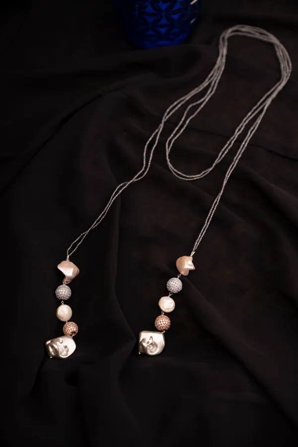 Baroque Pearl Zirconia Lariat Necklace
