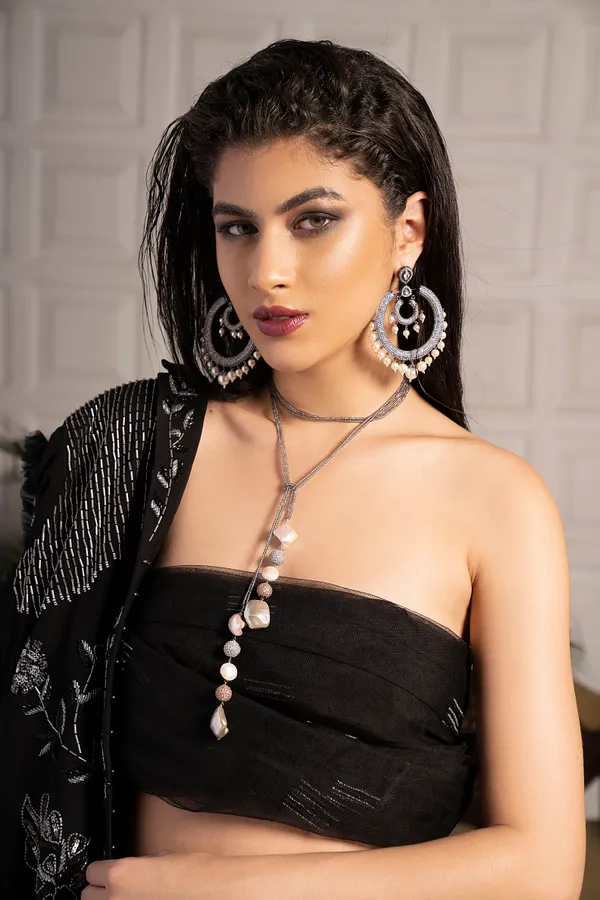 Baroque Pearl Zirconia Lariat Necklace