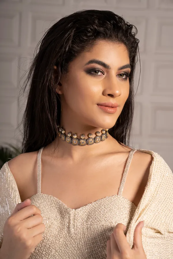 Gold & White Flower Zirconia Necklace With Pearl Drops