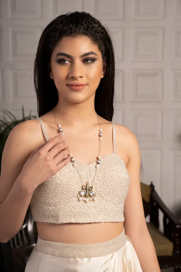 Gold & White Kundan Zirconia Necklace